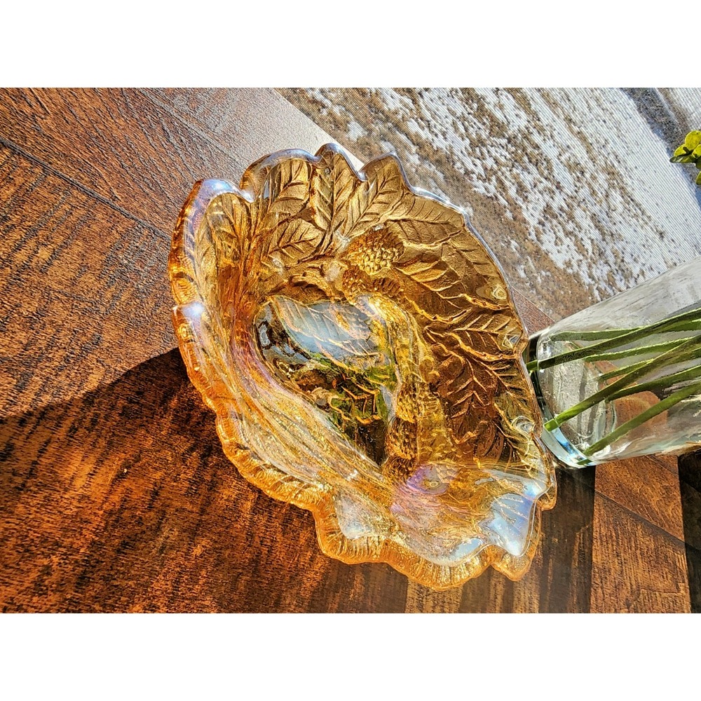 Indiana Marigold Carnival Glass Trinket Keys or Candy Bowl Beautiful Amber Color